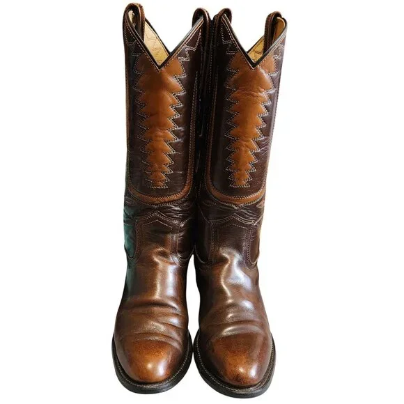 VTG Brown Leather Cowboy Boots Size 10B Man-Made Sole Comfortable Durable Style - Picture 2 of 5